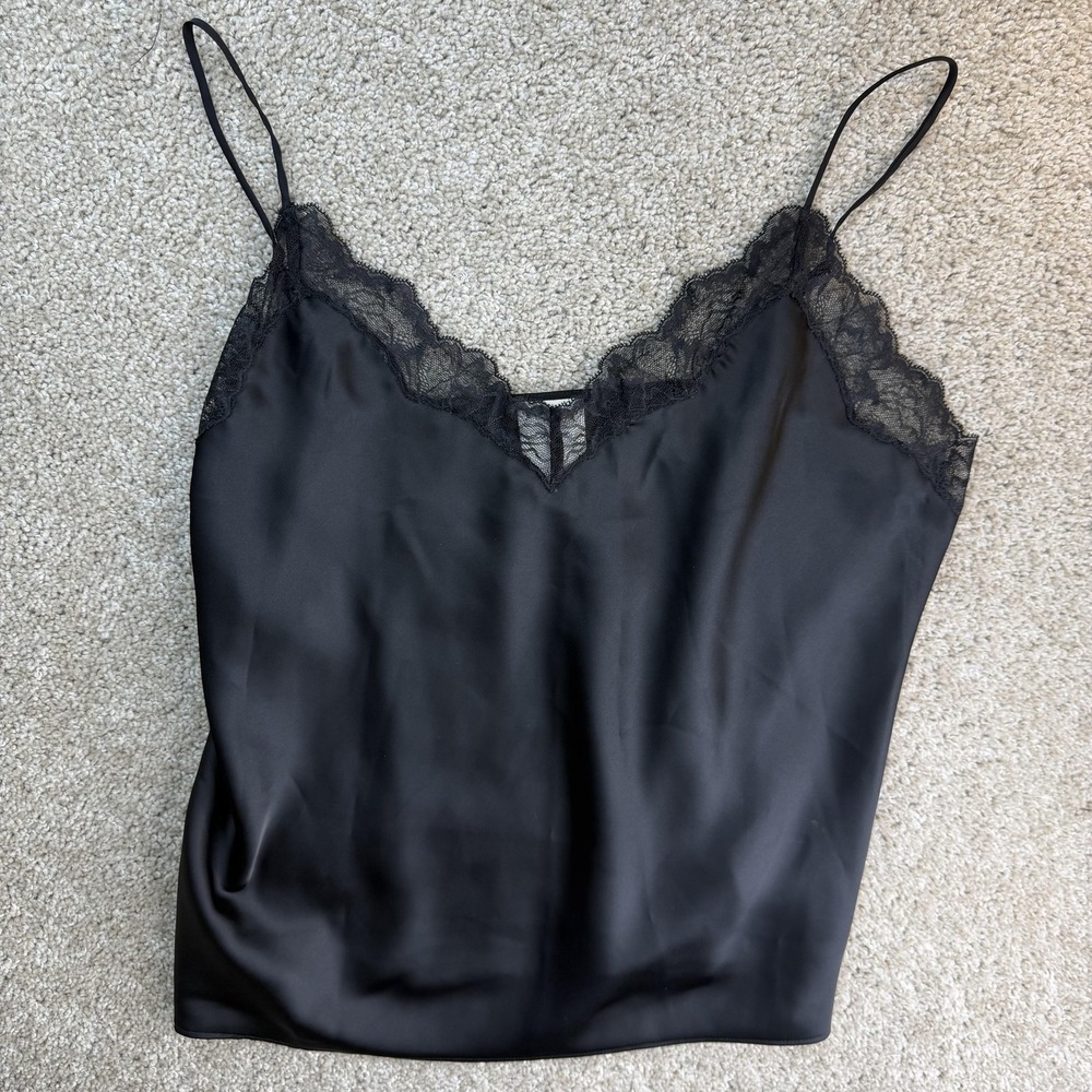 Calvin Klein Tank Top Womens XL Black Satin Lace Trim Cami Camisole Strappy